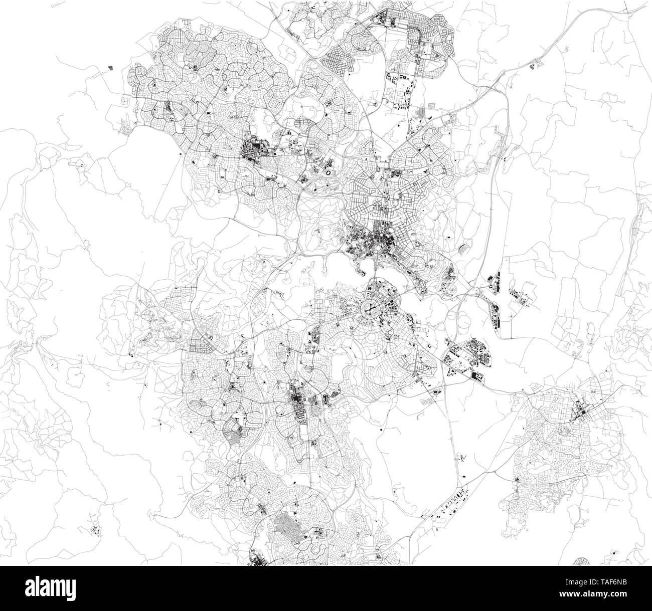 Satelliten Karte von Canberra. Es ist die Hauptstadt von Australien. Karte von Straßen und Gebäuden in der Innenstadt entfernt. Stock Vektor