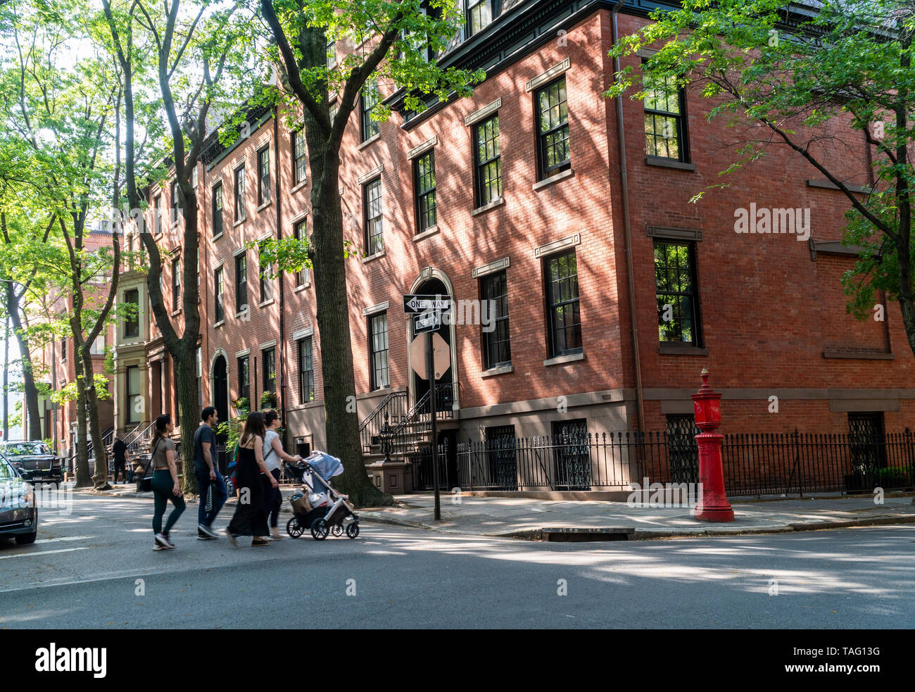 Häuser auf Cranberry Street in den Brooklyn Heights Viertel von New York am Sonntag, den 19. Mai 2019. (© Richard B. Levine) Stockfoto