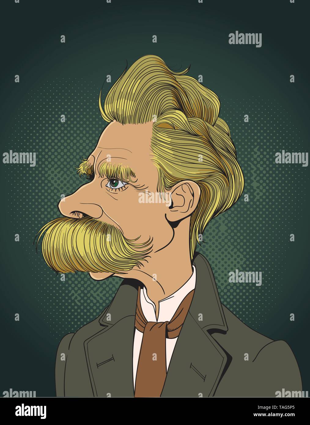 Friedrich Nietzsche (1844-1900) Porträt in Line Art. Er war deutscher Philosoph, Philologe, Dichter, Komponist und klassischer Philologe. Bearbeitbare Layer. Stock Vektor