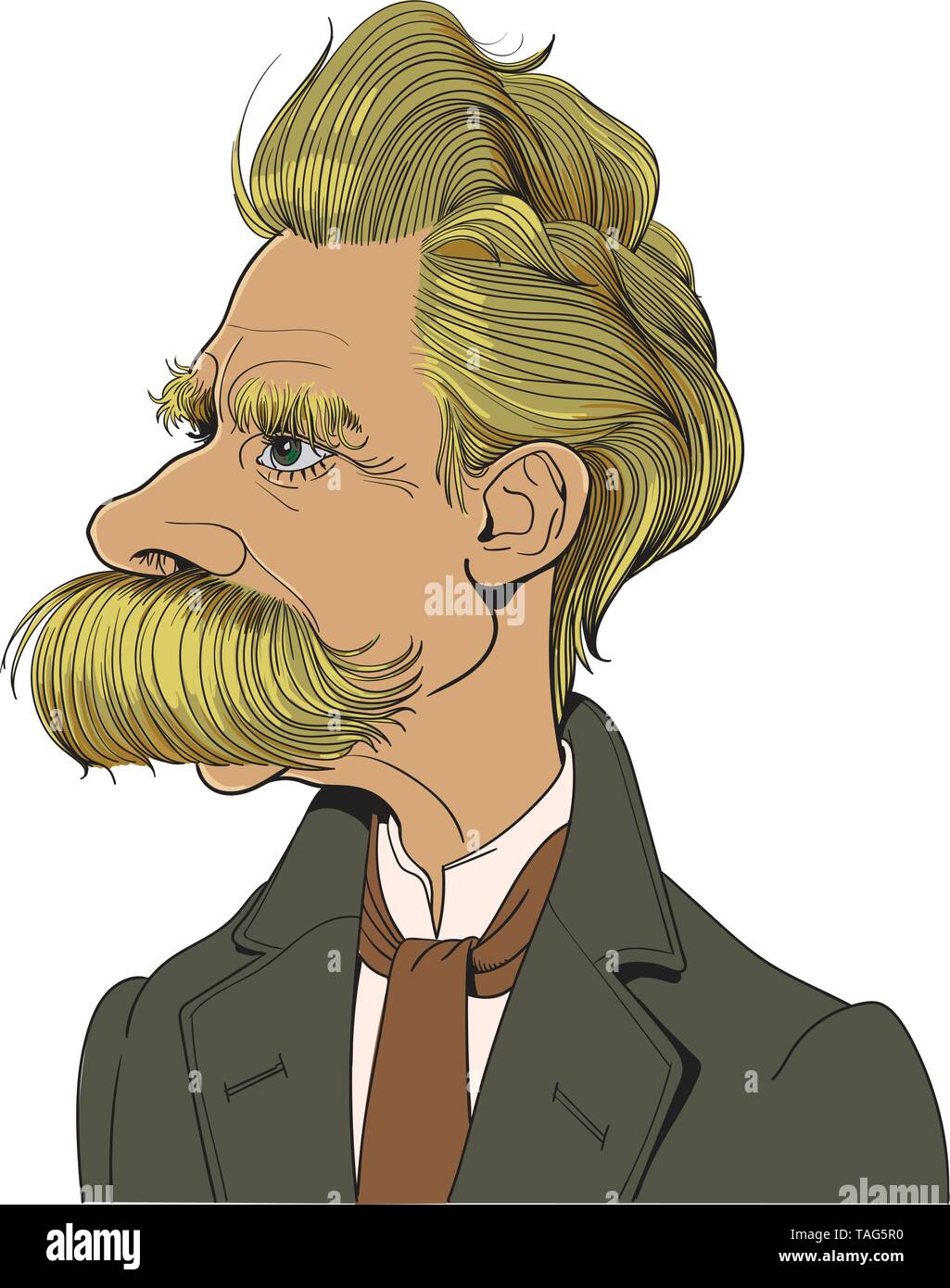 Friedrich Nietzsche (1844-1900) Porträt in Line Art. Er war deutscher Philosoph, Philologe, Dichter, Komponist und klassischer Philologe. Bearbeitbare Layer. Stock Vektor