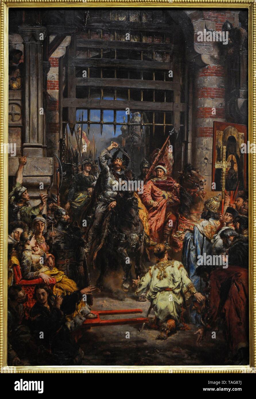 Boleslao I El Bravo (966/967-1025). Rey de Polonia; Sviatopolk I el Maldito (h. 980-1019). Gran Príncipe de Kiew. Boleslao I El Bravo y Sviatopolk I el Maldito en el Golden Gate en Kiew, 1884. Pintura de Jan Matejko (1838-1893). Galería de Arte Del Siglo XIX Polaco (Lonja de los Paños, Sukiennice). Museo Nacional de Cracovia. Polonia. Stockfoto Boleslao I El Bravo (966/967-1025). Rey de Polonia; Sviatopolk I el Maldito (h. 980-1019). Gran Príncipe de Kiew. Boleslao I El Bravo y Sviatopolk I el Maldito en el Golden Gate en Kiew, 1884. Pintura de Jan Matejko (1838-1893). Galería de Arte Del Siglo XIX Polaco (Lonja de los Paños, Sukiennice). Museo Nacional de Cracovia. Polonia. Stockfoto