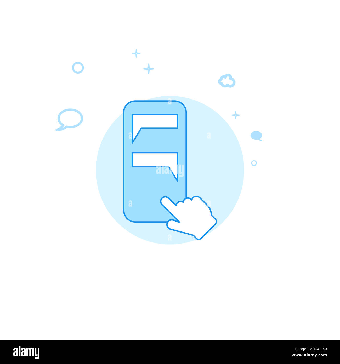 Eingeben von Text Nachricht senden Nachricht Flachbild-Symbol. Dialog und Kommunikation Abbildung. Licht Flat Style. Blue Monochrome Design. Stockfoto