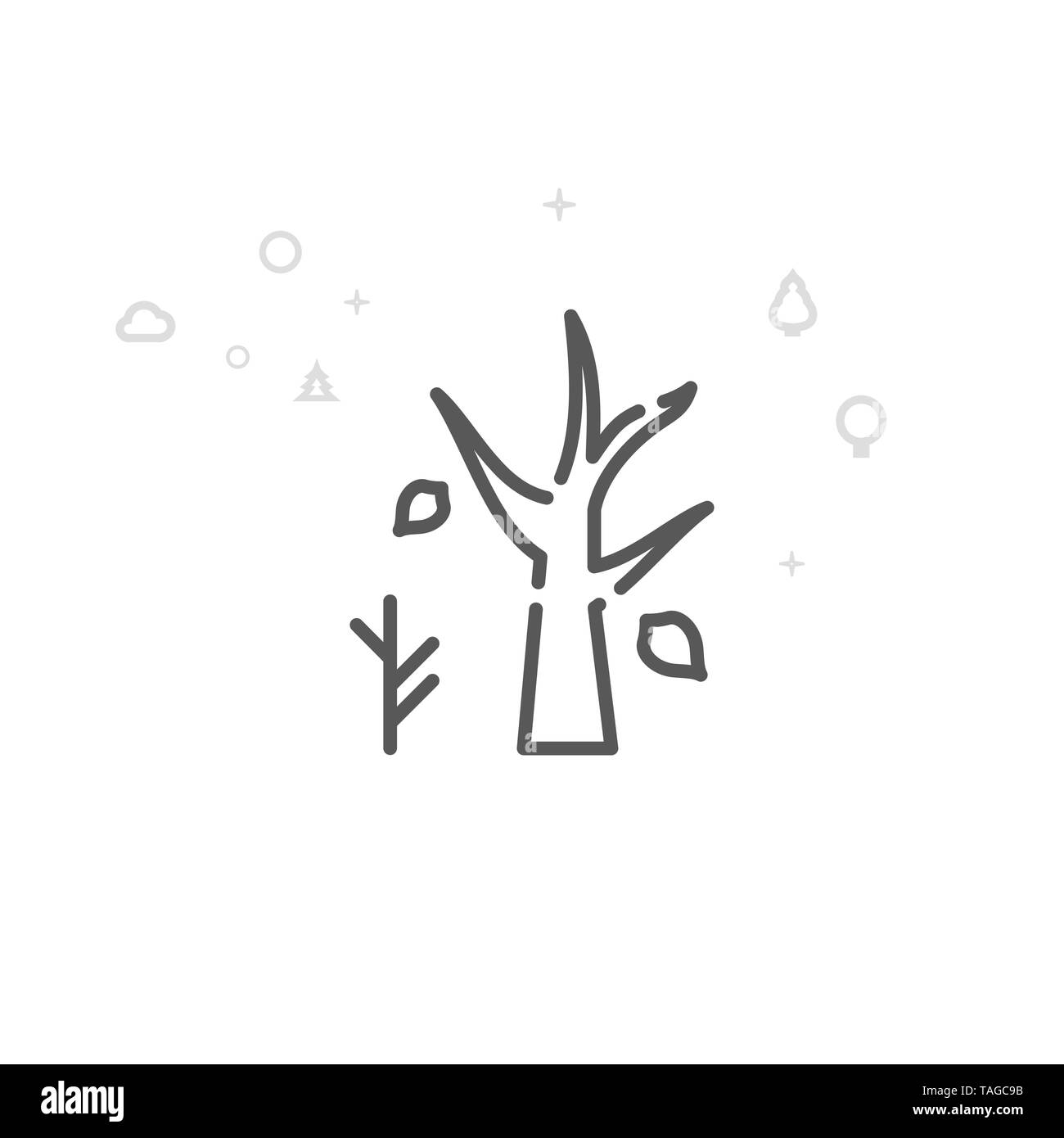 Trockenen Baum mit Laub, Herbst Symbol Leitung. Wild Baum Symbol, Piktogramm, Sign. Licht abstrakten geometrischen Hintergrund. Stockfoto