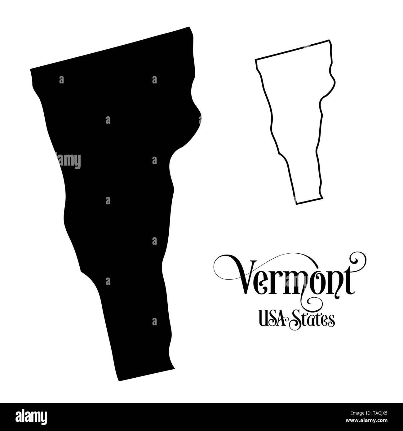 Karte der Vereinigten Staaten von Amerika (USA) Zustand von Vermont - Abbildung auf weißem Hintergrund. Stockfoto