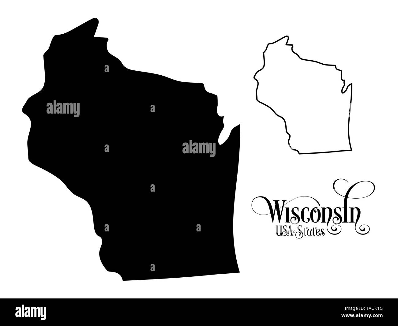 Karte der Vereinigten Staaten von Amerika (USA) Zustand von Wisconsin - Abbildung auf weißem Hintergrund. Stockfoto