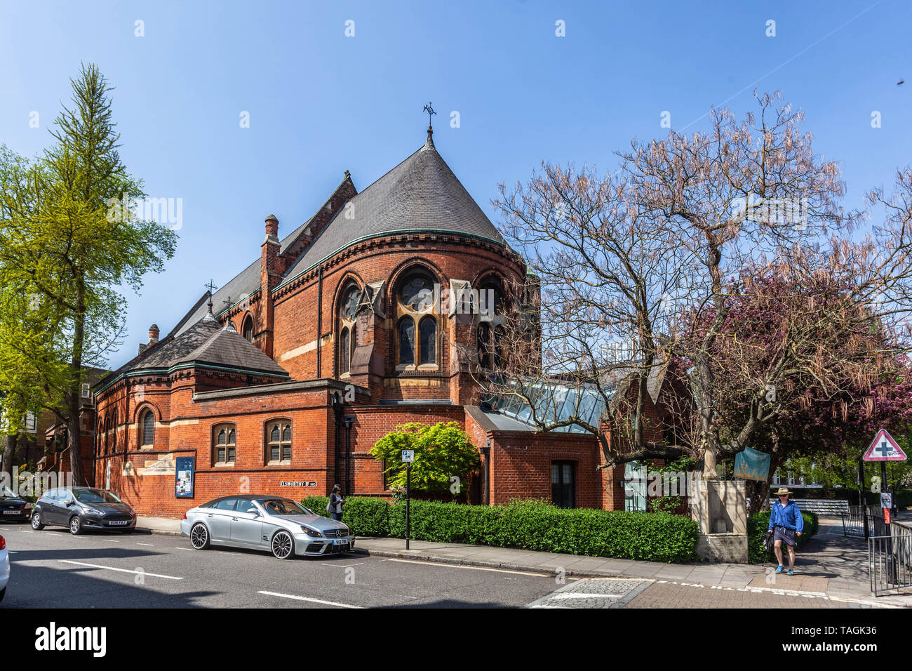 Die Pfarrkirche St. Maria, der Jungfrau, Primrose Hill, Elsworthy Road, London, NW3, England, UK. Stockfoto