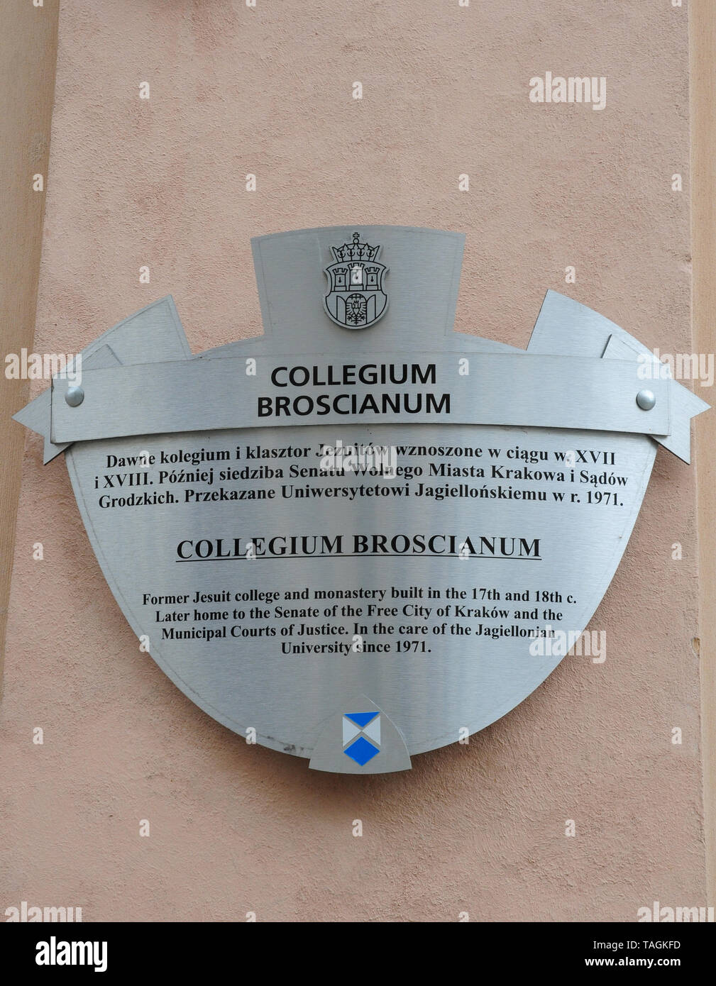 Abzeichen auf Hochschule Broscianum Krakau, Polen. Stockfoto