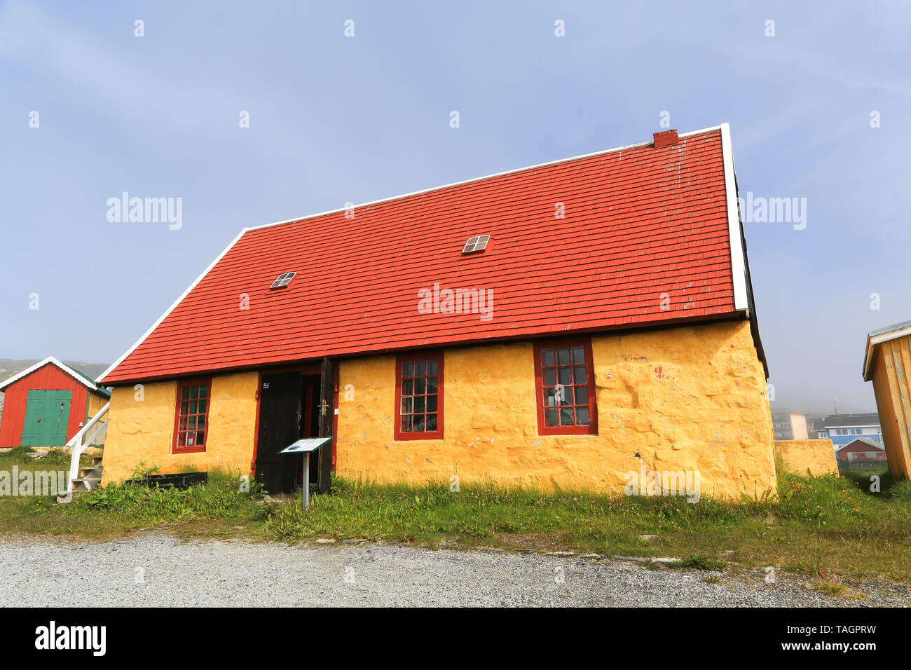 Liefern historische Gebäude in der Nähe des Museum im Dorf Paamiut an der Westküste Grönlands. Stockfoto