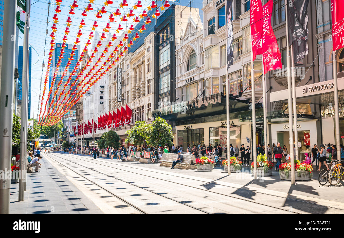 4. Januar 2019, Melbourne Vic Australien: Blick von Bourke Shopping Street in Melbourne, Victoria, Australien Stockfoto