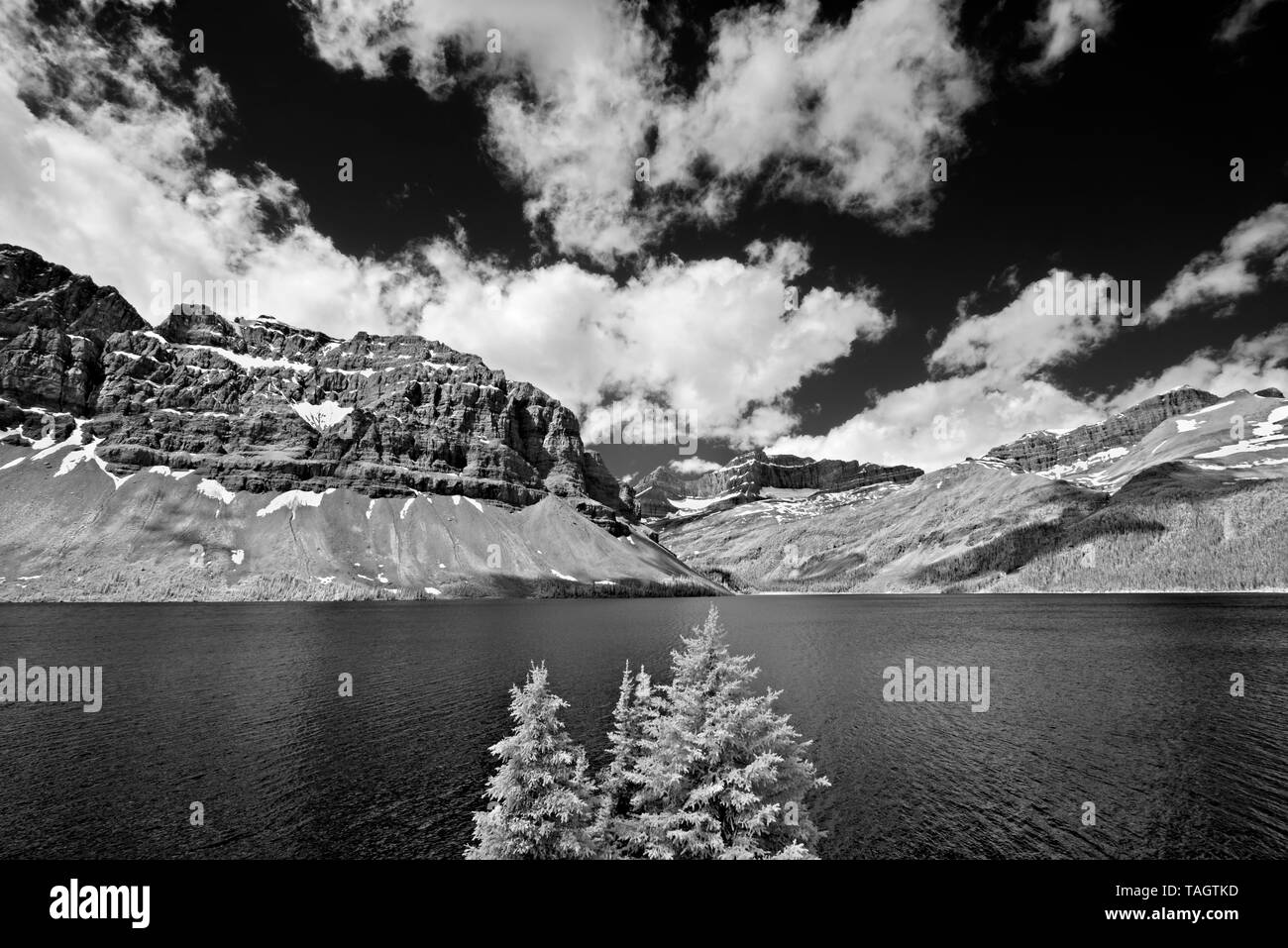 Bow Lake und der kanadischen Rocky Mountains, Banff National Park, Alberta, Kanada Stockfoto