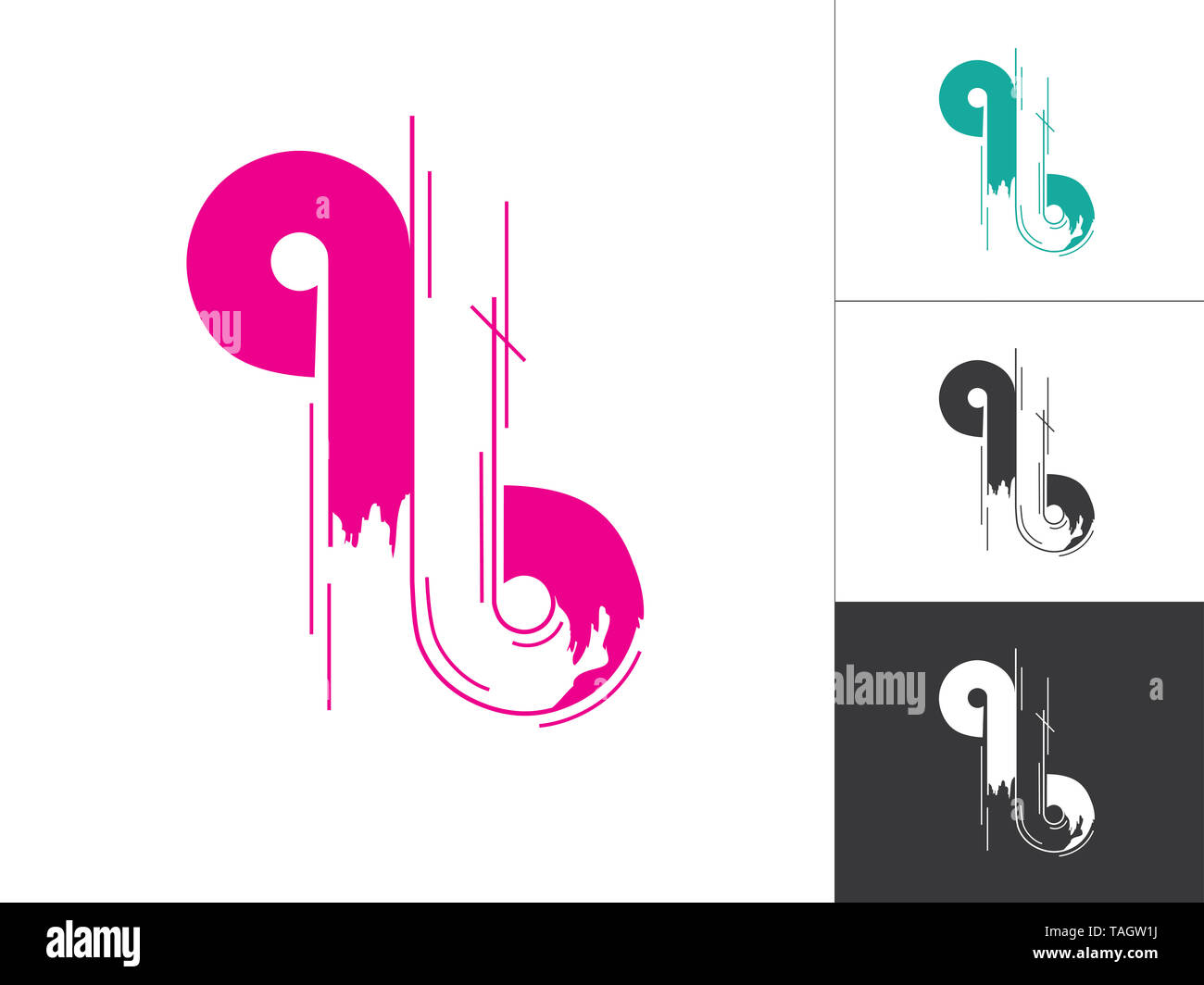 Alphabet a, b, q Logo verknüpft Konzept in Vector Illustration. Moderne abstrakte Buchstaben Logo Design Elemente in Rosa mit weißen Hintergrund. Stockfoto