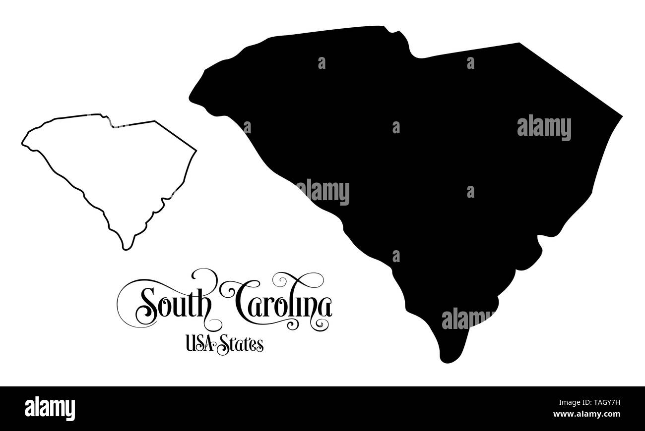 Karte der Vereinigten Staaten von Amerika (USA) Staat South Carolina - Abbildung auf weißem Hintergrund. Stockfoto