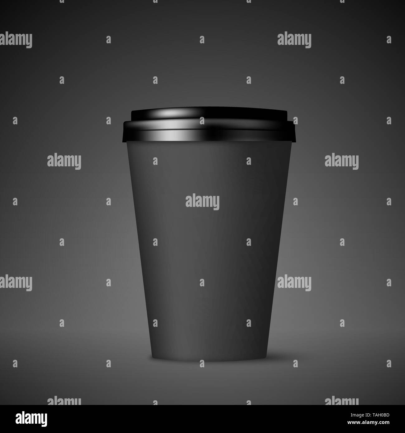 Schwarzes Papier Kaffee Tasse mit Deckel. Kaffee trinken gehen leer Mock up. Vector Illustration auf schwarzem Hintergrund Stock Vektor