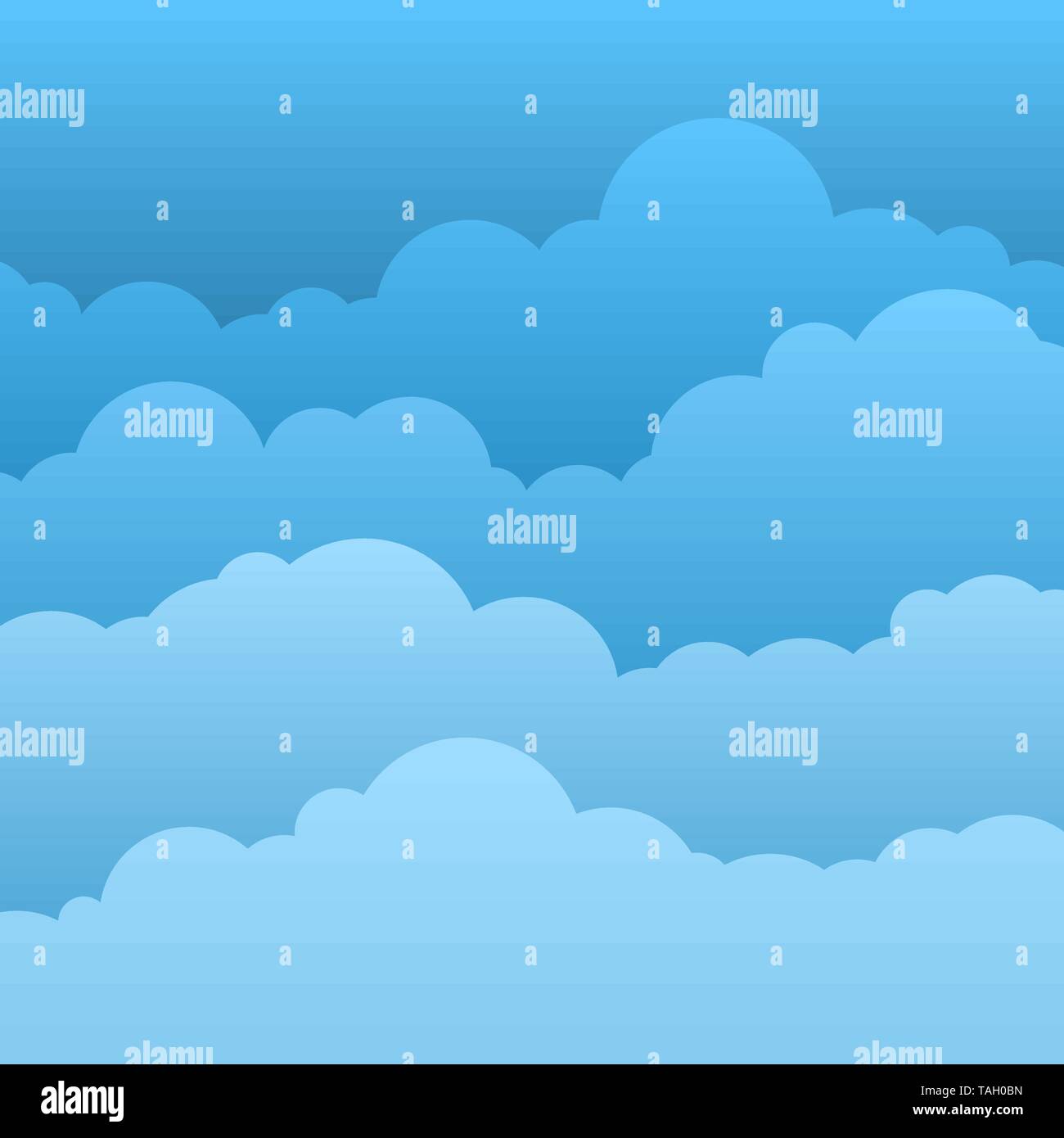 Flache Wolken. Blauer Himmel mit Papier cartoon Wolken. Vector Illustration Stock Vektor