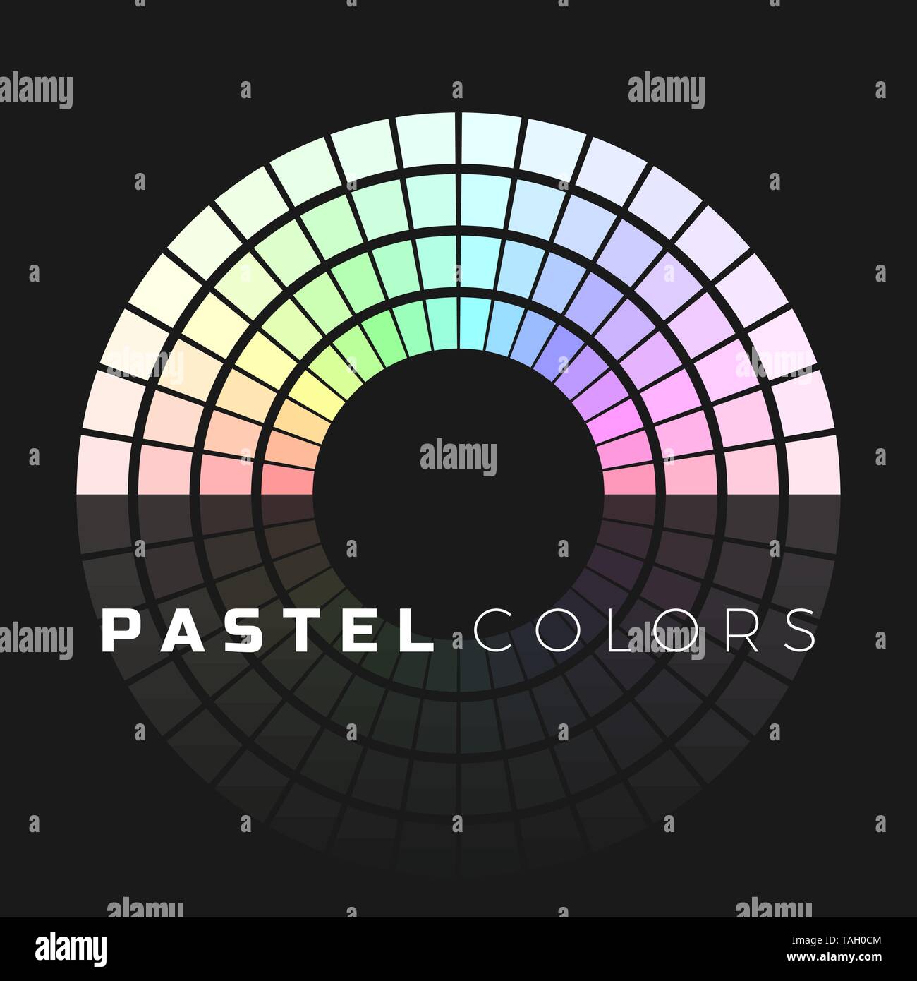 Diskrete Satz von Pastelltönen. Halbkreis Farbpalette. Pastellfarben Spektrum. Vector Illustration auf dunklem Hintergrund isoliert Stock Vektor