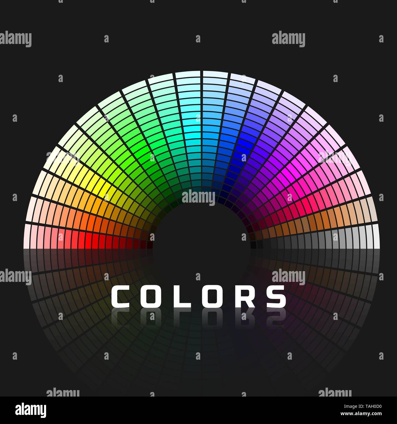 Diskrete Reihe von Farbtönen mit Braun und Grau. Halbkreis Farbpalette. Rainbow Farbspektrum. Vector Illustration auf dunklem Hintergrund isoliert Stock Vektor