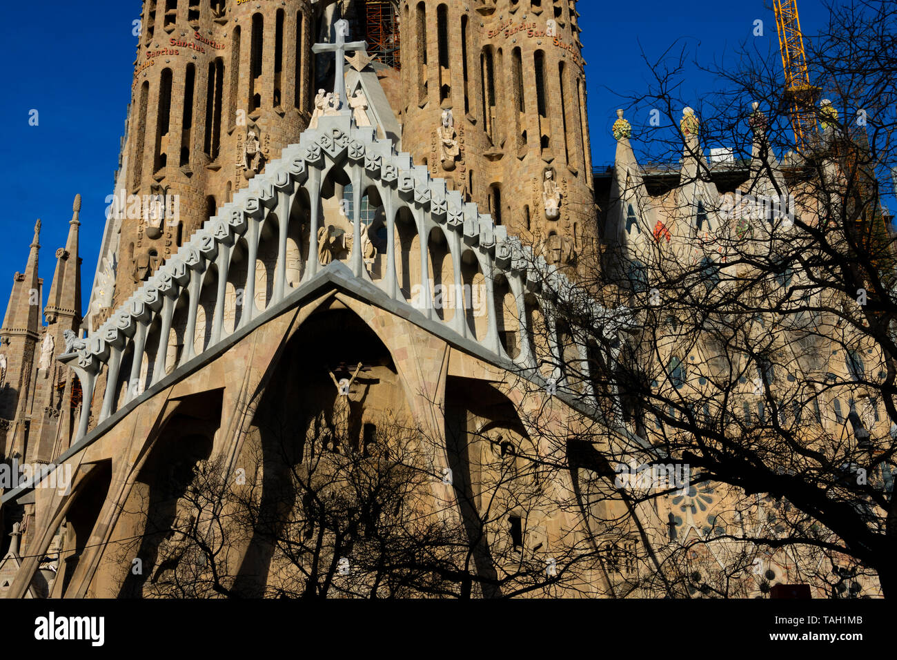 Barcelona, Spanien. Februar 10, 2019. Sühneopfer Kirche der Heiligen Familie (Templo Expiatorio de la Sagrada Familia), eine große unvollendete Römisch-katholische Stockfoto