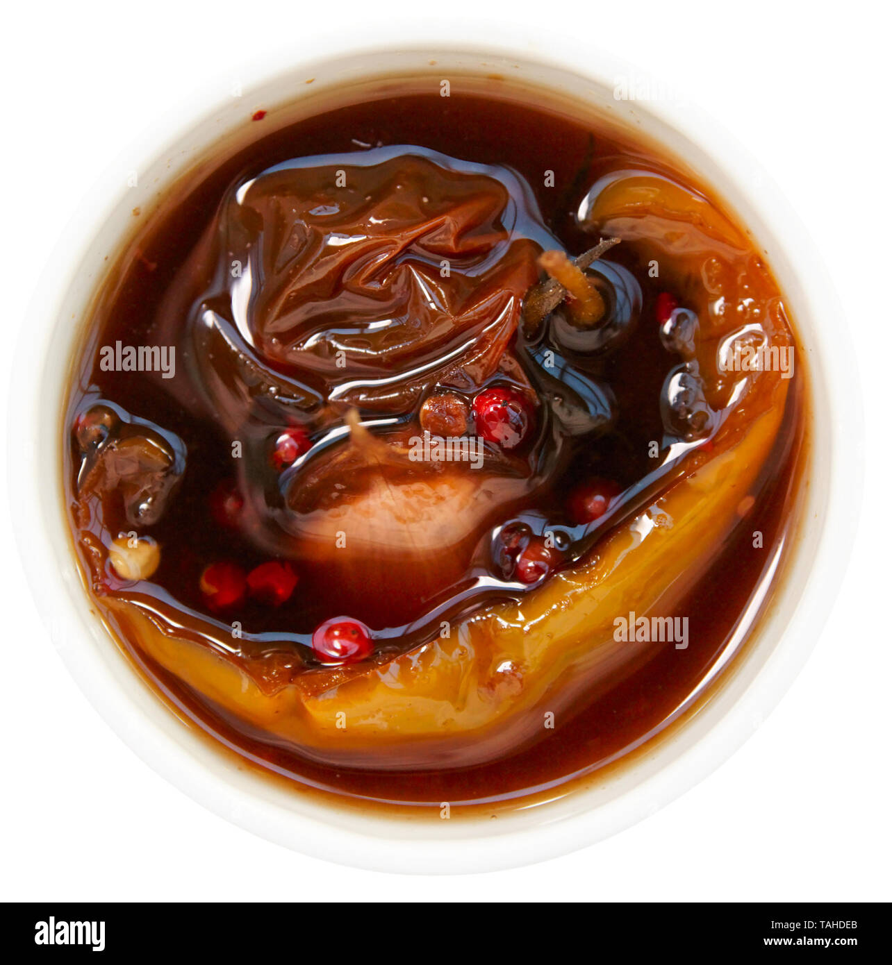 Hot chutnee Sauce mit Tomaten, Knoblauch und aromatischen Pfeffer rot Stockfoto