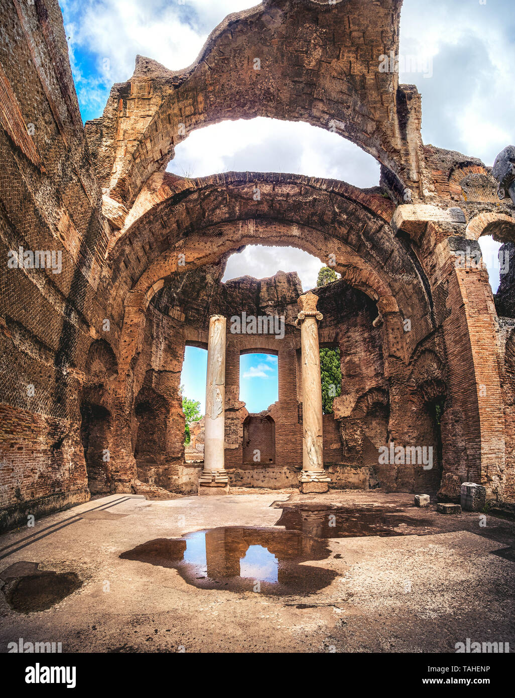 Tivoli Villa Adriana dachlosen römischer Tempel mit keine Obergrenze von Grand Thermae oder Grandi Terme am Hadrians Villa in Rom - Latium - UNESCO-archäologische Stockfoto