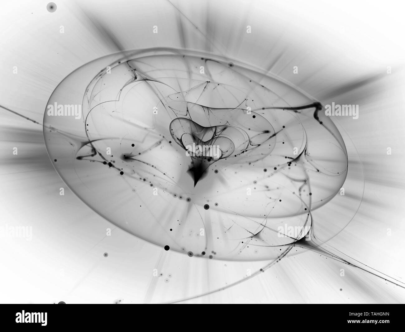 Energiequelle in Deep Space, Computer generiert abstrakte Intensität Karte, schwarz und weiß invertiert, 3D-Rendering Stockfoto