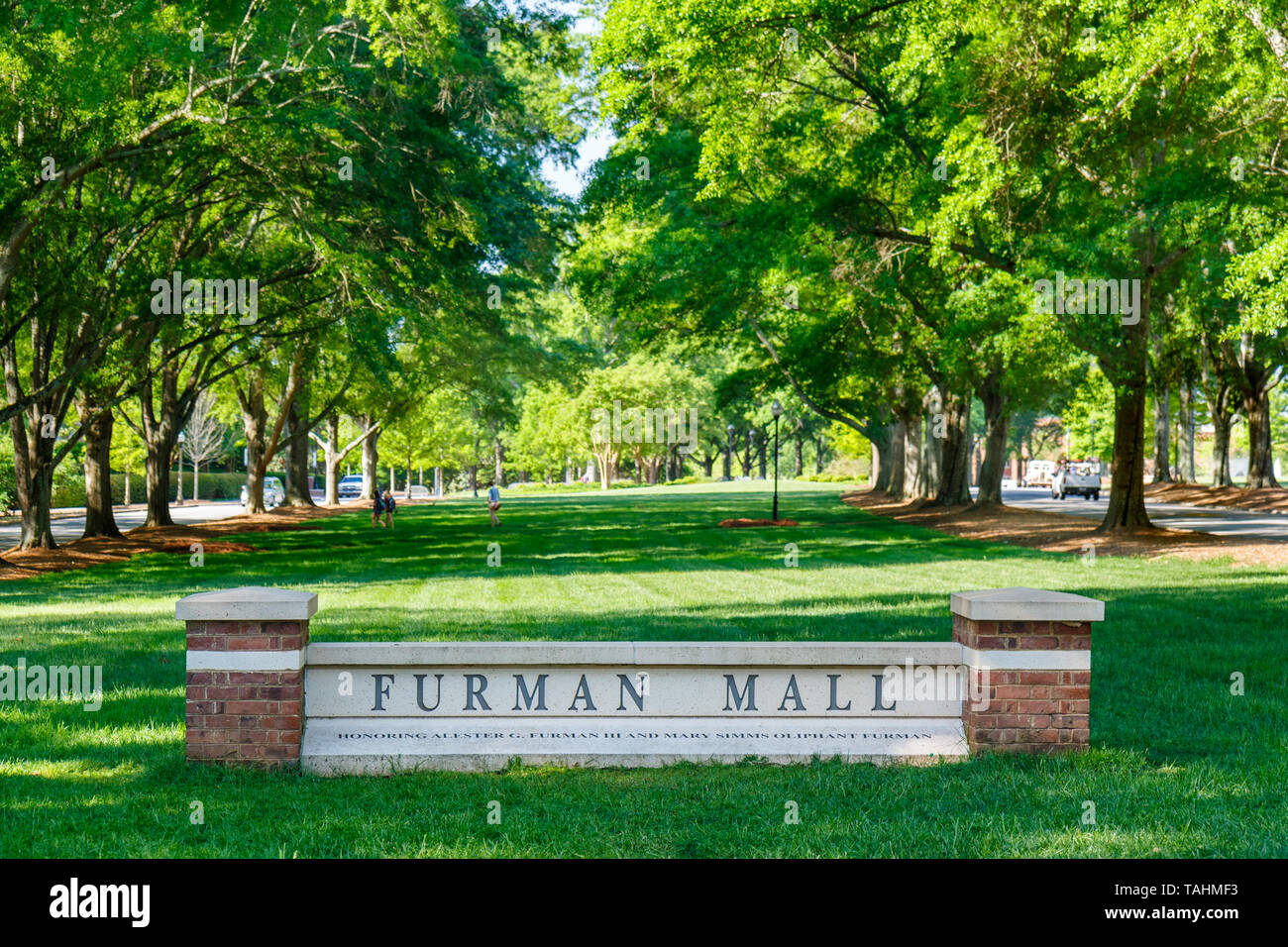 GREENVILLE, SC, USA - 2. Mai: Furman Mall an der Furman University am 2. Mai 2019 in Greenville, South Carolina. Stockfoto