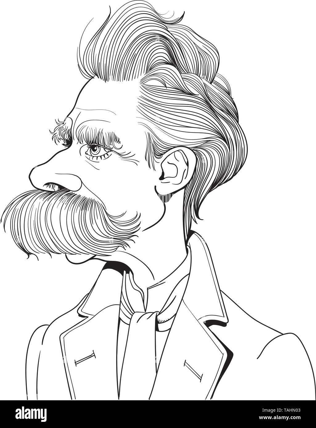 Friedrich Nietzsche (1844-1900) Porträt in Line Art. Er war deutscher Philosoph, Philologe, Dichter, Komponist und klassischer Philologe. Stock Vektor