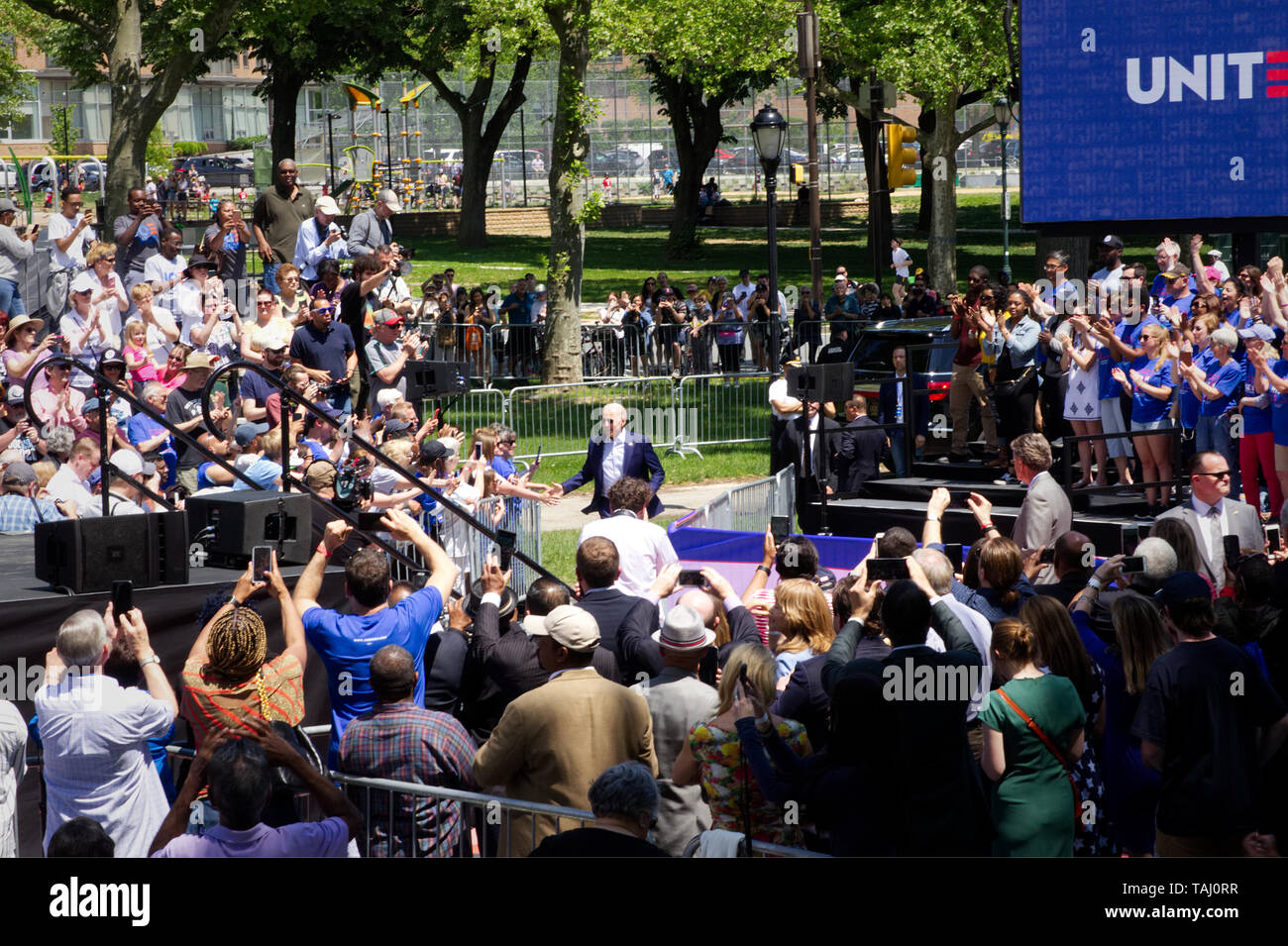 Philadelphia, PA, USA - 18. Mai 2019: Der ehemalige Vizepräsident Joe Biden kommt zu einem Kick-off-Rallye für seinen Präsidentschaftswahlkampf 2020. Stockfoto