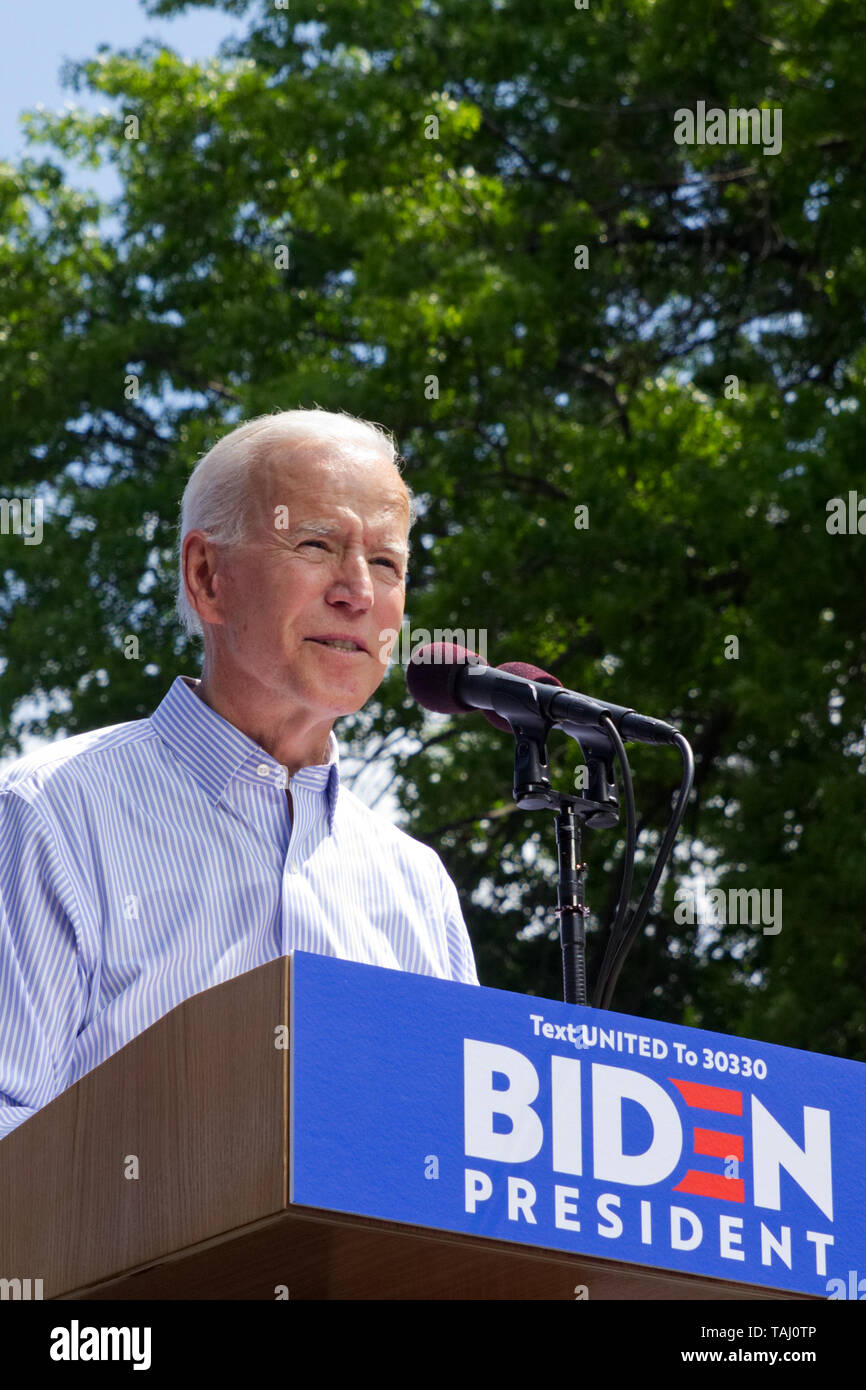 Philadelphia, PA, USA - 18. Mai 2019: Der ehemalige Vizepräsident Joe Biden Adressen die Masse bei einem Kick-off-Rallye für seinen Präsidentschaftswahlkampf 2020. Stockfoto