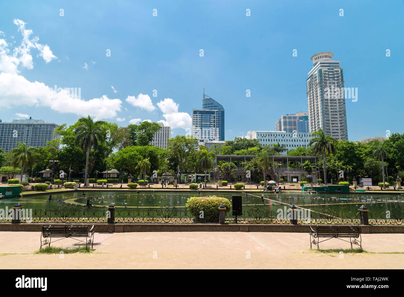 Blick auf die Stadt von Rizal Park, Manila, Philippinen Stockfoto