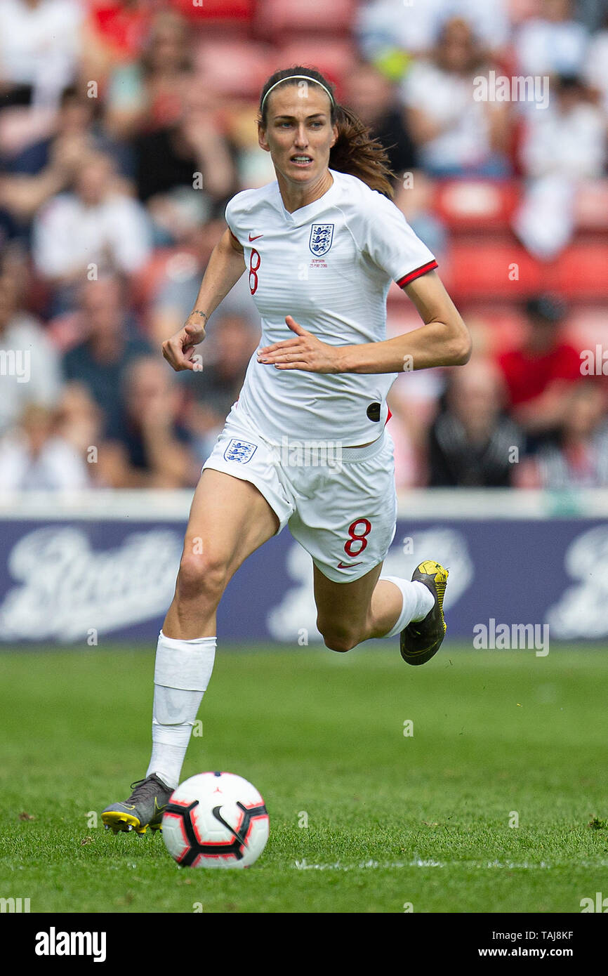 , WALSALL, ENGLAND, 25. Mai Jill Scott in England während der internationalen Freundschaftsspiel zwischen England und Dänemark Frauen Frauen an den Ufern des Stadion, Walsall am Samstag, den 25. Mai 2019. (Credit: Alan Hayward | MI Nachrichten) Stockfoto