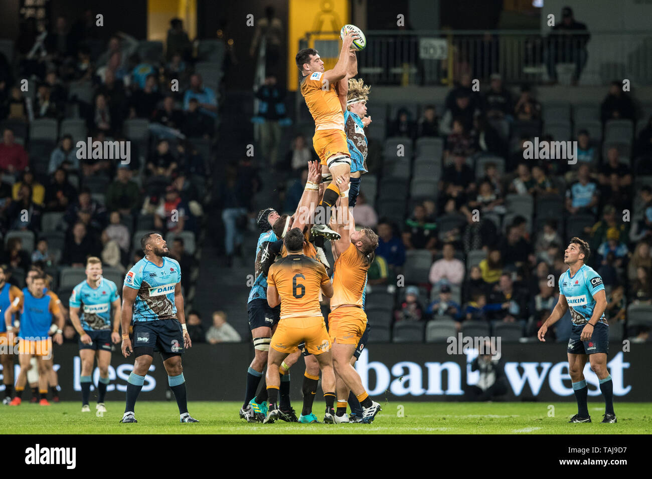 Sydney, Australien. 25 Mai, 2019. Line out während des Super Rugby-spiel zwischen Waratahs und Jaguares an Bankwest Stadion, Sydney, Australien, am 25. Mai 2019. Foto von Peter Dovgan. Nur die redaktionelle Nutzung, eine Lizenz für die gewerbliche Nutzung erforderlich. Keine Verwendung in Wetten, Spiele oder einer einzelnen Verein/Liga/player Publikationen. Credit: UK Sport Pics Ltd/Alamy leben Nachrichten Stockfoto