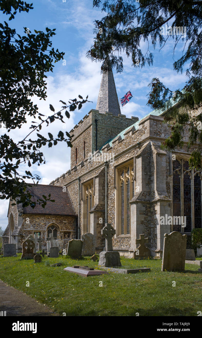 Der hl. Jungfrau Maria Kirche, Braintree Road, Great Bardfield, Essex England UK April 2019 Stockfoto