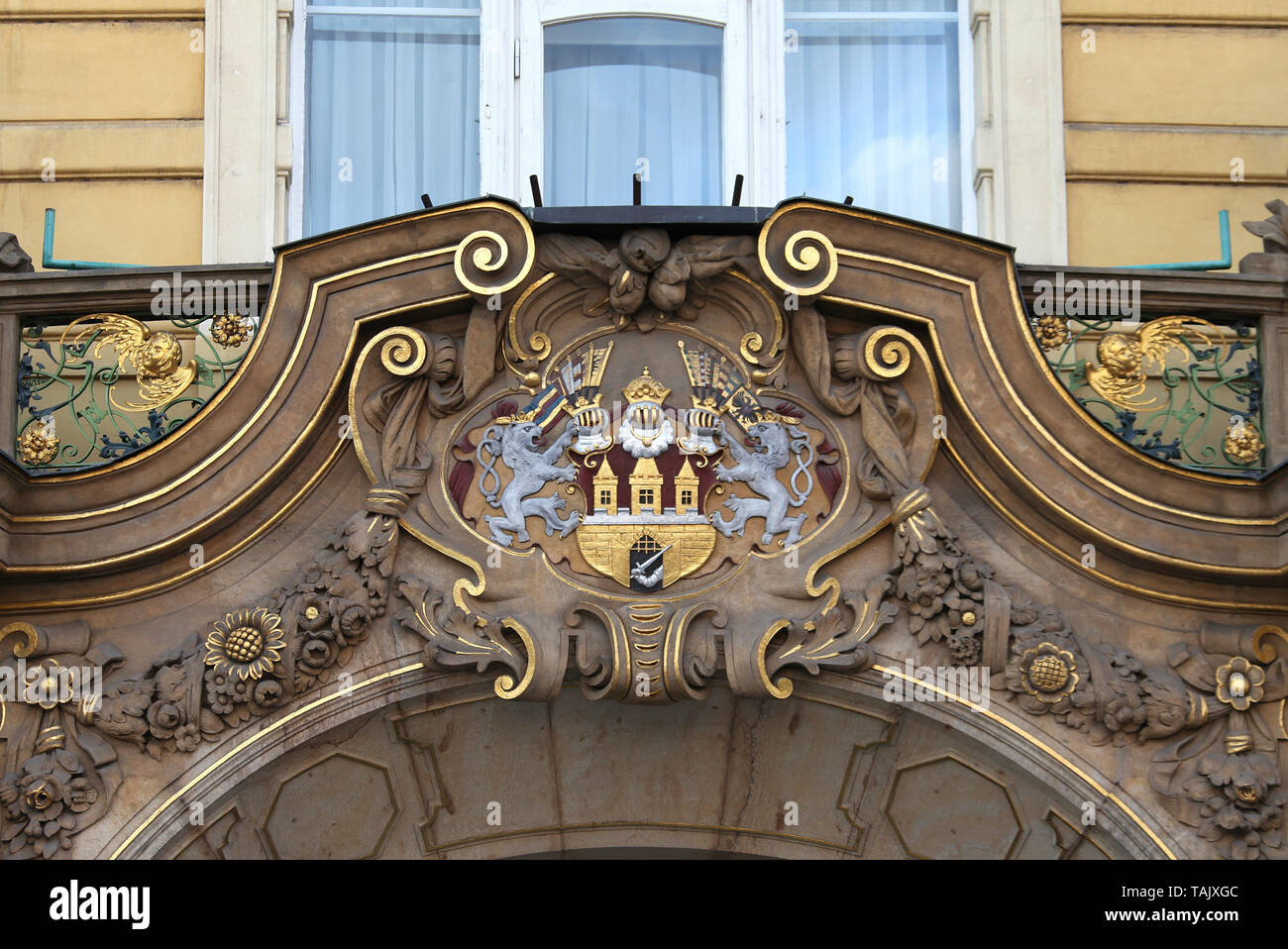 Prag Wappen auf das Ministerium für Handel Gebäude in der Altstadt Stockfoto