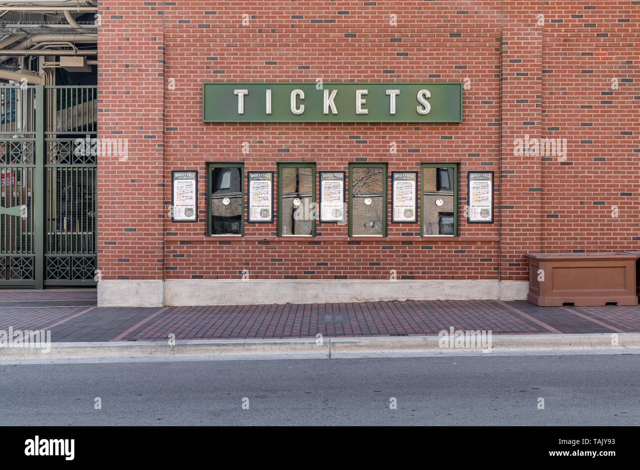 Ein Job-Ticket-Fenster an der Chicago Cubs Wrigley Field. Stockfoto