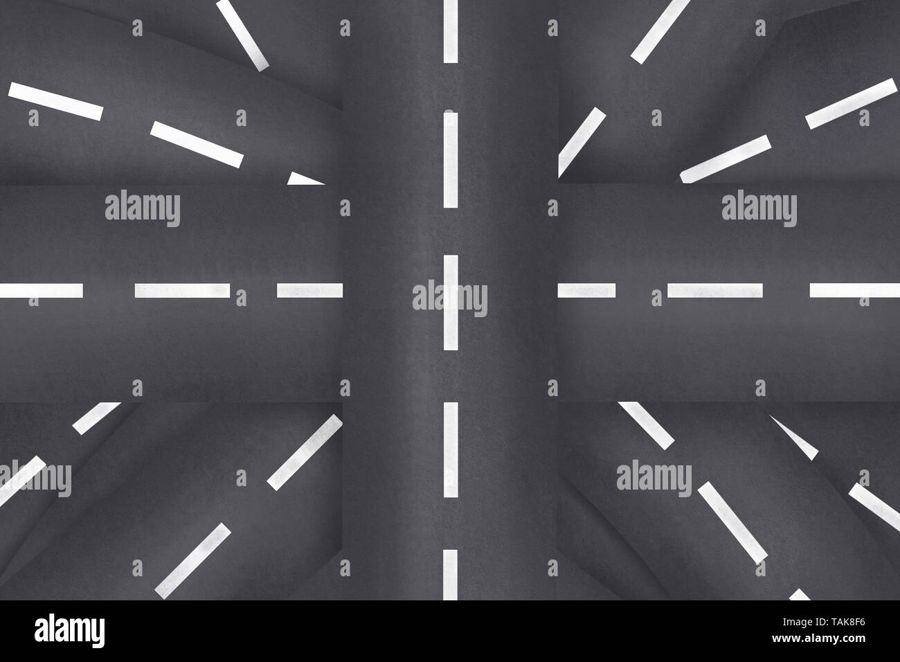 Kreuzung und Autobahnen in einem chaotischen. Das Konzept des Problems und der Wahl. Labyrinth der Straßen. Stockfoto