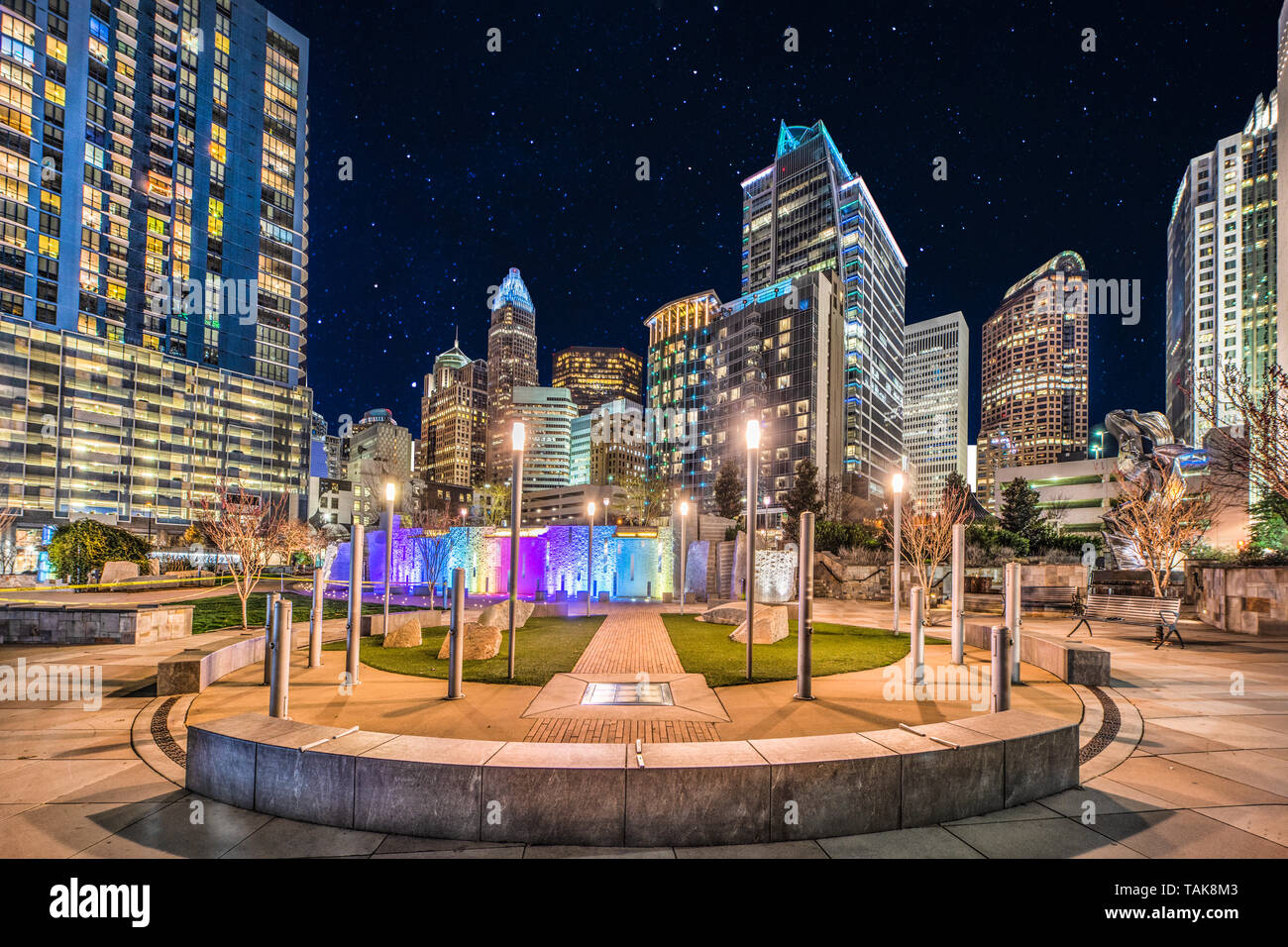 Romare Bearden Park in der Innenstadt von Charlotte, North Carolina, USA. Stockfoto