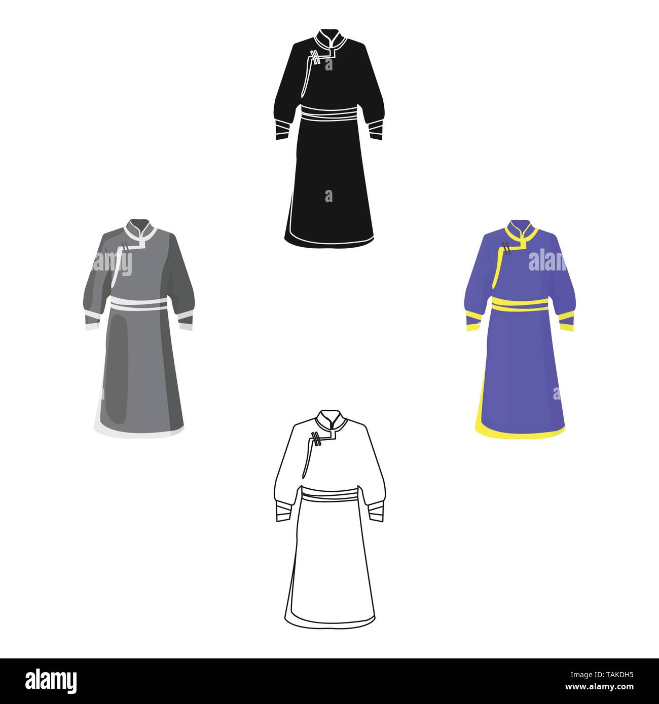 Blau Bademantel von Mongolen. Fragment nominalnog Kleidung der Mongolei Mongolei einzelnen Symbol im Cartoon, schwarze Art Vektor Symbol lieferbar web Abbildung. Stock Vektor