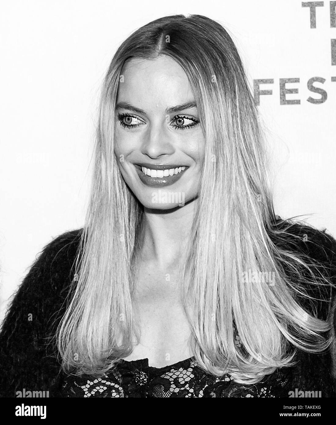 New York, NY - 28. April 2019: Margot Robbie besucht die Premiere der "Dreamland" während der 2019 Tribeca Film Festival in der BMCC Theater Stockfoto