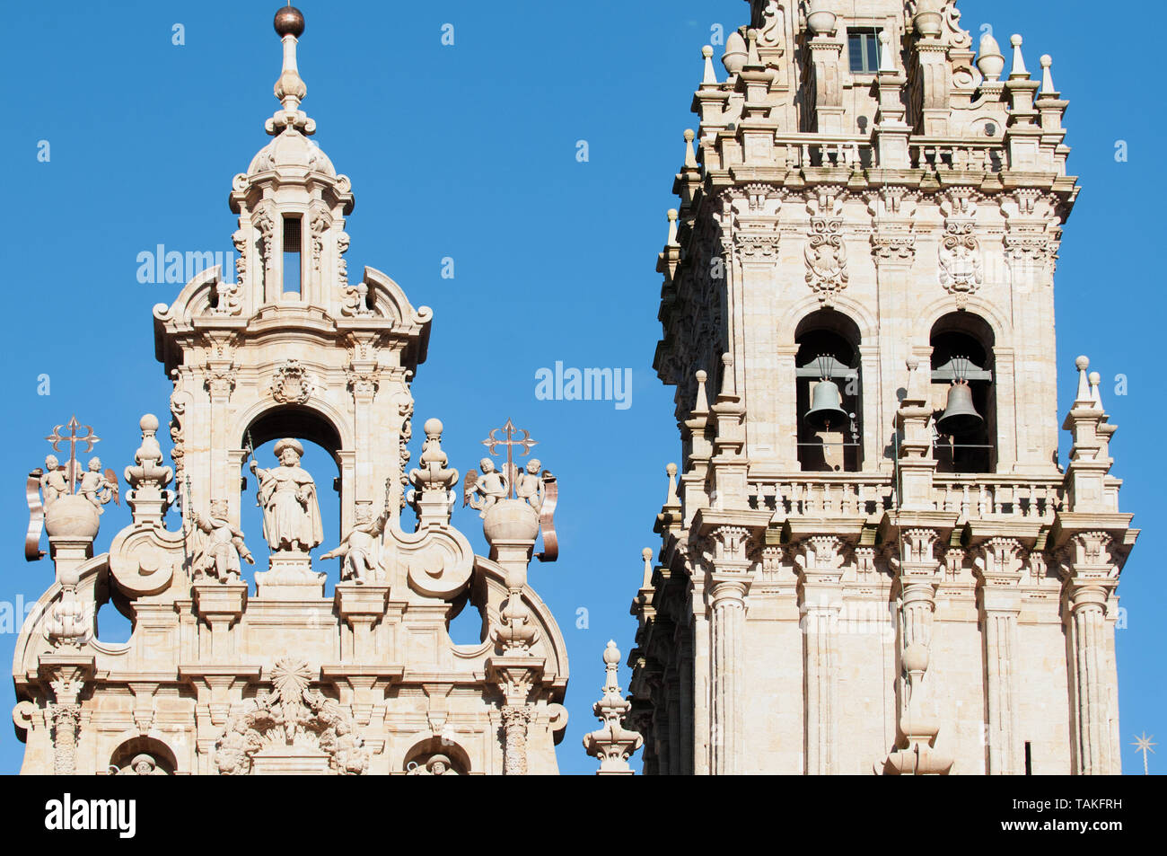 Der Jakobsweg, der Kathedrale von Santiago, Praza do Obradoiro, Santiago de Compostela in Spanien. Stockfoto