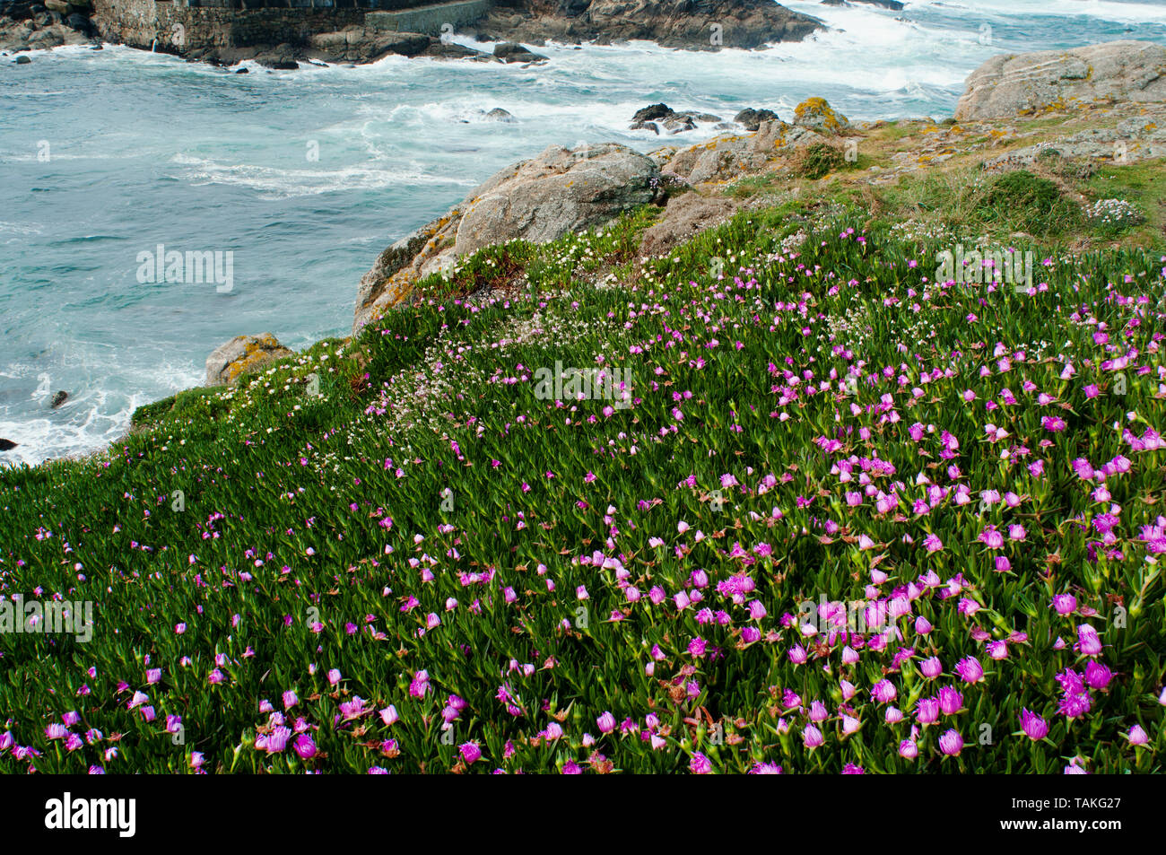 Malerischer Blick auf Coruna felsigen Küste und den Atlantik, Galizien, Spanien. Stockfoto