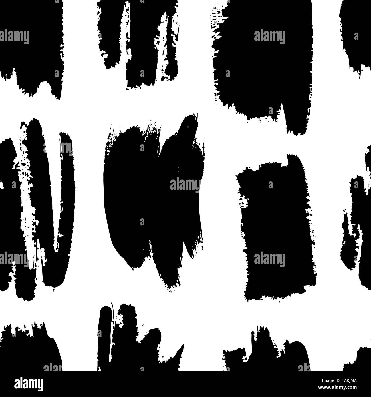 Von Hand bemalt Pinselstriche in Schwarz und Weiß. Monochrome nahtlose Vektor abstraktes Muster, Hintergrund der Pinselstriche. Grunge, distressed Textur fo Stock Vektor