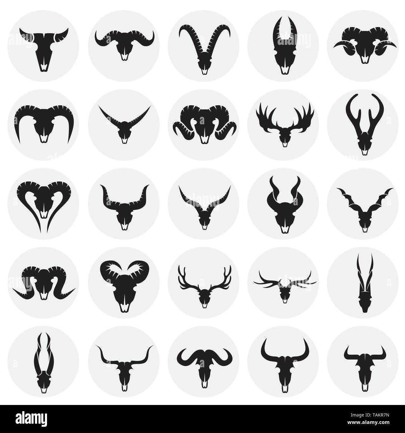 Tierischen Schädel Symbole auf Kreise Hintergrund für Grafik- und Webdesign. Einfachen Vektor unterzeichnen. Internet Konzept Symbol für Website Taste oder mobile App. Stock Vektor