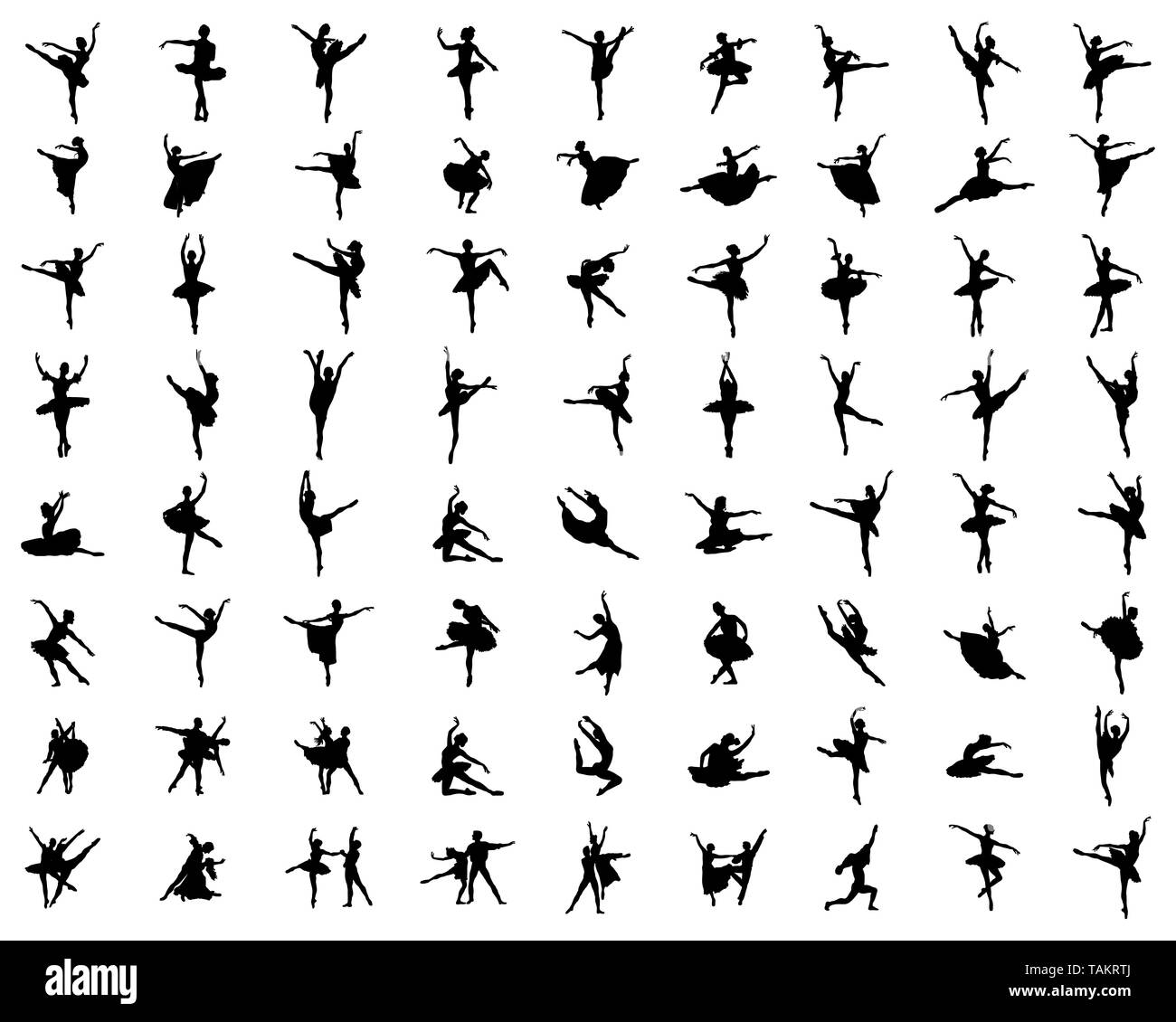 Schwarze Silhouetten der Ballerinas auf weißem Hintergrund Stockfoto