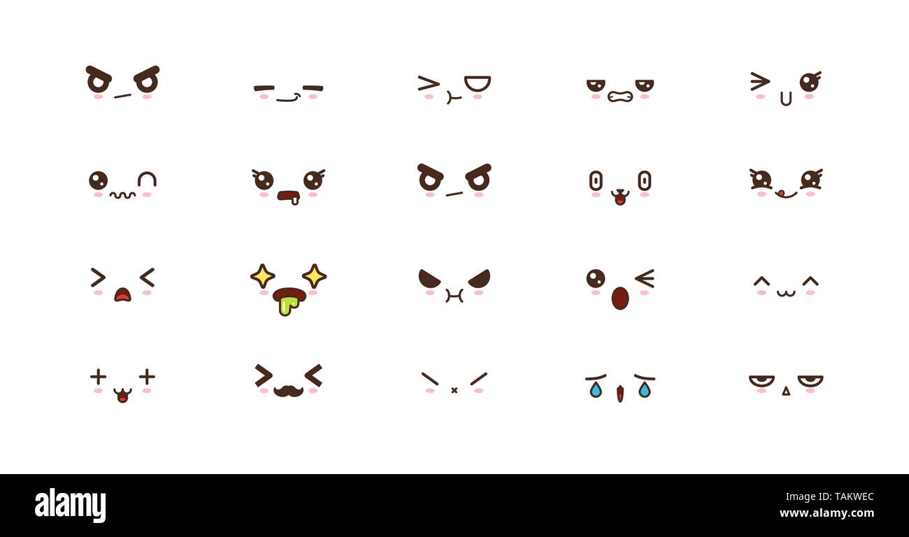 Kawaii Gesichter Ausdrücke niedlichen Lächeln Emoticons. Japanische emoji Stock Vektor