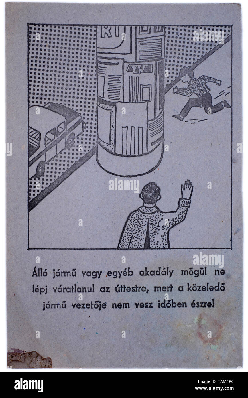 Pädagogische Road Safety Card für Kinder 1970 s Ungarn Stockfoto