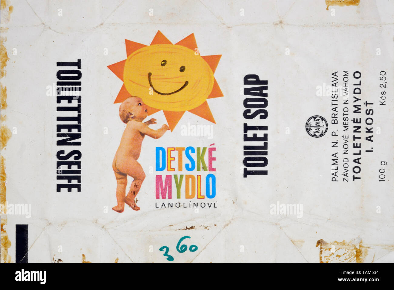 Verpackung aus einer alten Bar der Slowakischen gemacht wc Seife detske mydlo in Ungarn verkauft Stockfoto