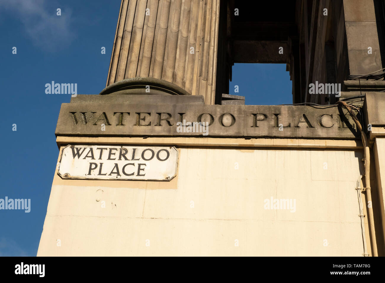 Waterloo Place Name sign, Edinburgh, Großbritannien Stockfoto