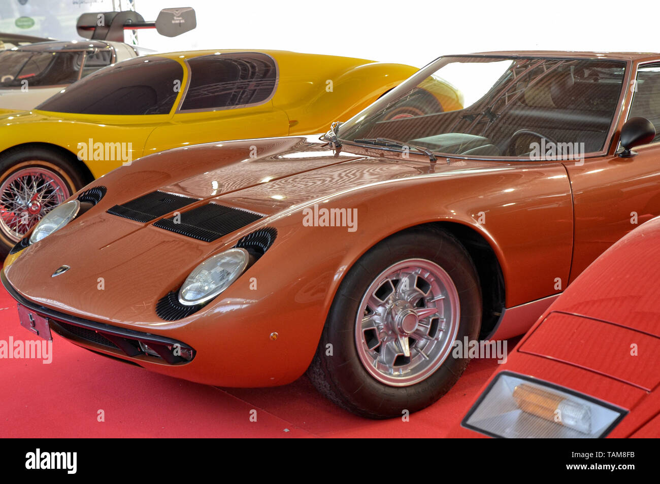 Turin, Piemont, Italien. Juni 2018. An der Valentino Park, der Motor Show. Zwei glorreiche Lamborghini Modelle werden nebeneinander angezeigt: Die Miura Stockfoto