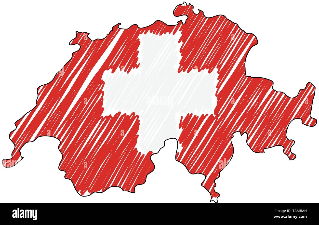 Schweiz Karte Hand gezeichnete Skizze. Vektor Konzeption Illustration flag, Kinder  Zeichnen, Kritzeln Karte. Land Karte für Infografik, Broschüren und  Stock-Vektorgrafik - Alamy