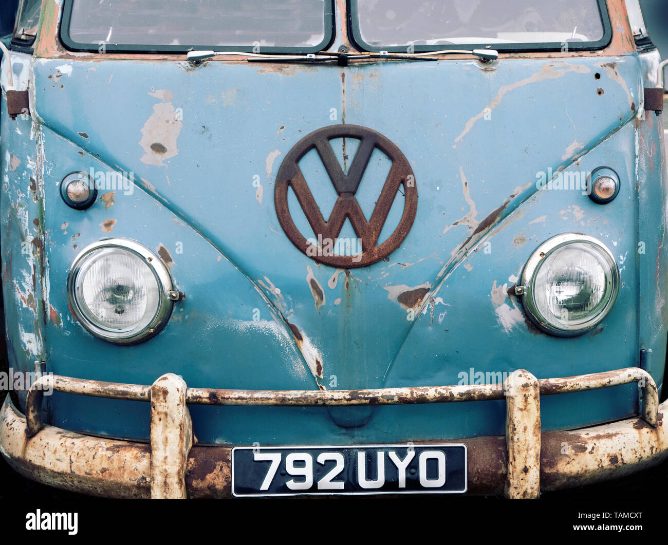 Classic 1950er VW T1 Transporter Vorderansicht. Stockfoto